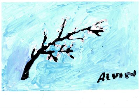 Painting of a branch against  blue sky by Alvin